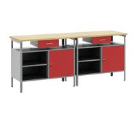 LoogCape Ensemble d'établi avec 2 tiroirs - Rouge et gris - 200 x 55 x 85 cm - Pour atelier, garage et bricolage - Table de travail en métal robuste avec espace de rangement - Table de montage