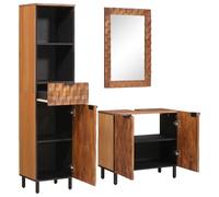 LoogCape Ensemble Meuble Salle de Bain 3 pièces en Bois de manguier Massif Dimensions 38 x 33 x 160 cm pour Un Espace Moderne et Pratique, Comprenant Meuble avec lavabo Miroir et Rangement Design
