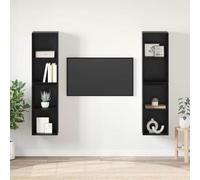 LoogCape Ensemble Meuble TV Mural 4 pièces en chêne Noir Bois d'ingénierie pour Salon, séjour ou Chambre avec Support, Rangement, étagère, Design Rustique Moderne et