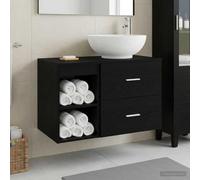 LoogCape Ensemble mobilier Salle de Bain 2 pièces en Bois d'ingénierie Chêne Noir avec Meuble lavabo Mural, tiroirs, étagère, Support pour WC et Miroir Double pour Espace organisé