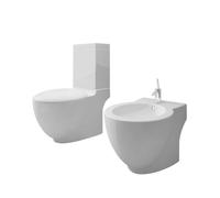 LoogCape Ensemble WC et bidet en céramique blanche avec couvercle à fermeture douce, double rinçage durable, design moderne pour salle de bain, hygiène, confort