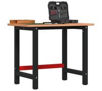 LoogCape Établi 100 x 60 x 81,5 cm en bois de hêtre massif avec cadre en acier, pliable, réglable en hauteur, avec tiroir, panneau perforé, idéal pour atelier, garage, cave, bricolage
