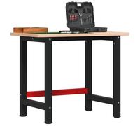 LoogCape Etabli 100 x 60 x 81,5 cm Table de travail en bois de hêtre massif avec cadre en métal robuste, réglable en hauteur, pliable, avec tiroir, panneau perforé, atelier, garage, cave, bricolage