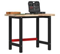LoogCape Établi 100 x 60 x 83 cm en bois d'acacia massif avec pieds en métal stables, réglable en hauteur, pliable, avec tiroir et paroi perforée pour atelier, garage, cave ou projets de bricolage