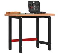 LoogCape Établi 100 x 60 x 83 cm en bois de hêtre massif avec cadre en métal robuste, réglable en hauteur, pliable, avec tiroir, panneau perforé, étau, idéal pour garage, atelier, cave