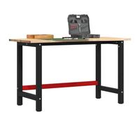 LoogCape Établi 140 x 60 x 81,5 cm en chêne massif avec cadre en métal robuste, réglable en hauteur, pliable, avec tiroirs, panneau perforé, étau, idéal pour le bricolage, l'atelier, le garage