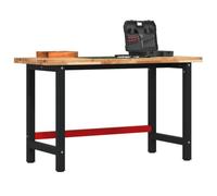 LoogCape Établi 140 x 60 x 83 cm en bois d'acacia massif avec cadre en métal noir et rouge, réglable en hauteur, pliable, avec tiroirs, panneau perforé, étau, idéal pour atelier, garage, cave