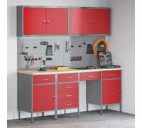 LoogCape Établi avec 10 tiroirs en bois rouge et acier, design industriel, rangement polyvalent pour atelier, garage, cave, chantier