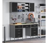 LoogCape Établi avec 8 tiroirs noir en bois et acier design industriel espace de rangement pour atelier, garage, cave et chantier, organiseur robuste pour l'ordre et l'efficacité