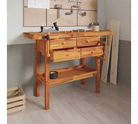 LoogCape Établi avec tiroirs et boulons à vis, 124 x 52 x 83 cm, en bois d'acacia, réglable en hauteur, pliable, avec système d'organisation pour garage, atelier, cave, table de bricolage et projets
