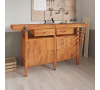 LoogCape Établi avec tiroirs et boulons à vis, 162 x 62 x 83 cm, en bois d'acacia robuste, réglable en hauteur, pliable, avec rangement à outils, idéal pour garage, atelier, bricolage