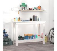 LoogCape Établi blanc 110 x 50 x 80 cm en pin massif avec espace de rangement, réglable en hauteur, pliable, avec tiroirs, panneau perforé, étau pour garage, atelier, cave et bricolage