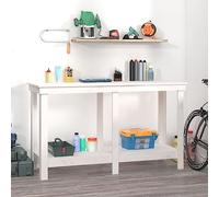LoogCape Établi blanc 140 x 50 x 80 cm en pin massif avec espace de rangement, réglable en hauteur, fonction pliante, tiroirs, panneau perforé, étau, idéal pour garage, atelier