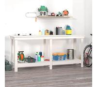LoogCape Établi blanc 180 x 50 x 80 cm en pin massif avec espace de rangement, réglable en hauteur, pliable, avec tiroirs, panneau perforé, étau, idéal pour garage, atelier
