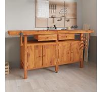 LoogCape Établi en bois d'acacia avec boulons à vis, 192 x 62 x 83 cm, hauteur réglable, pliable, avec tiroirs, rangement d'outils, table de travail stable pour garage, atelier, cave