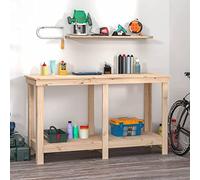 LoogCape Établi en pin massif avec dimensions de 140 x 50 x 80 cm, réglable en hauteur, pliable, avec tiroirs, cloison perforée et étau pour garage, atelier, cave et projets de bricolage
