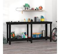 LoogCape Établi noir 180 x 50 x 80 cm en pin massif avec beaucoup d'espace de rangement, réglable en hauteur, pliable, avec étau, paroi perforée et système de rangement pour garage, atelier et cave