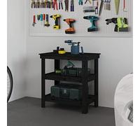 LoogCape Établi noir 78,5 x 50 x 80 cm en pin massif avec espace de rangement, réglable en hauteur, pliable, avec tiroir, panneau perforé, étau, idéal pour atelier, garage, cave, bricolage