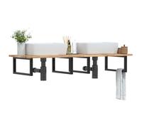 LoogCape Étagère de lavabo murale en acier et acacia massif, 120 x 50 cm, étagère pour lavabo, meuble de salle de bain, espace de rangement, serviettes, cosmétiques, organisateur de salle de bain