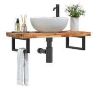 LoogCape Étagère de lavabo murale en acier et bois d'acacia 60 x 40 x 4 cm pour lavabo, meuble de salle de bain, espace de rangement, organisateur de salle de bain, porte-serviettes