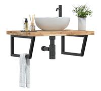 LoogCape Étagère de lavabo murale en acier et bois d'acacia, 80 x 60 x 4 cm, plaque supérieure, 2 supports, étagère peu encombrante pour lavabo et double lavabo