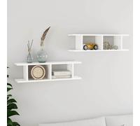 LoogCape Étagères murales Blanches 2 pièces en Bois d'ingénierie Dimensions 75x18x20 cm Support Suspendu décoration Salon Chambre Cuisine Rangement Pratique