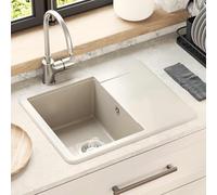 LoogCape Évier beige 560 x 460 mm en mélange de résine de quartz avec bonde pour cuisine moderne, durable, résistant aux rayures, résistant à la chaleur jusqu'à 280 °C, montage facile, utilisation
