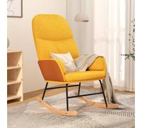 LoogCape Fauteuil à bascule en tissu jaune moutarde avec pied en bois, rembourrage, accoudoirs, pour salon, chambre à coucher, chambre d'enfant, balcon, détente, lecture, fauteuil relaxant, confort