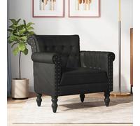 LoogCape Fauteuil en Cuir de chèvre véritable Noir avec Pieds en Bois de manguier Massif, Design Vintage, Confortable, idéal pour Salon, Chambre ou Bureau