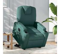 LoogCape Fauteuil relax électrique avec aide à se lever - Vert foncé - Tissu 100 % polyester - Fonction allongée jusqu'à 135 °C - Porte-gobelet - Poche latérale - Charge maximale de 110 kg - Pour