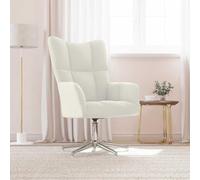 LoogCape Fauteuil relax en velours blanc crème - Fauteuil rembourré avec design matelassé pivotant à 360 degrés - Cadre en acier avec pied en croix - 62 x 68 x 91 cm - Pour salon, bureau et coin