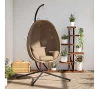 LoogCape Fauteuil suspendu en forme d'œuf avec support, taupe, tissu et acier, pour balcon, terrasse, jardin, salon, relaxation, résistant aux intempéries, avec coussins amovibles et structure robuste