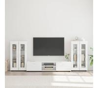 LoogCape Florin Ensemble de meubles TV avec portes, 3 pièces, blanc brillant, en bois, moderne, pour salon, rangement, buffet, meuble bas, vitrine, commode, peu encombrant, durable