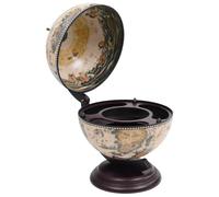 LoogCape Globus Minibar Étagère à bouteilles en bois d'eucalyptus blanc avec cartes de mer anciennes et frescos, rotatif sur l'axe nord et sud, chariot de service élégant pour vin, spiritueux