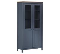 LoogCape Hill Meuble haut gris 85 x 37 x 170,5 cm en pin massif avec 2 portes, vitrine de rangement pour salon, salle à manger, couloir, bureau et cuisine, design peu encombrant, commode en bois