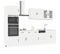 LoogCape Kalmar Lot de 7 armoires de cuisine blanches en bois avec verre, armoire suspendue, armoire basse, armoire haute, armoire de rangement pour cuisine et salle à manger