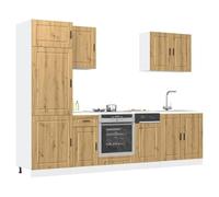 LoogCape Kalmar Lot de 7 armoires de cuisine en chêne Artisan avec armoire haute, armoire suspendue, armoire inférieure, grand espace de rangement pour cuisine et salle à manger
