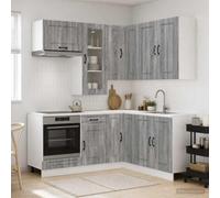 LoogCape Kalmar Lot de 8 meubles de cuisine en bois Sonoma gris - Meuble de cuisine d'angle suspendu avec portes de tiroir - Pour montage sur plan de travail