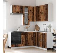 LoogCape Kalmar Lot de 8 meubles de cuisine en bois vieilli avec armoire suspendue, armoire inférieure, garde-manger, espace de rangement, plan de travail, tiroir, porte pour cuisine et salle à manger