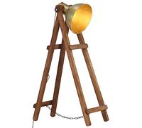 LoogCape Lampadaire en laiton E27 en bois de manguier massif, design vintage, éclairage pour salon, chambre à coucher, avec interrupteur au sol