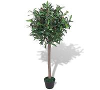 LoogCape Laurier artificiel - 120 cm - Avec pot - Plante réaliste - Pour salon, bureau, balcon, jardin, décoration murale, décoration de table, facile d'entretien, durable, réaliste - Vert et rouge