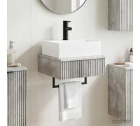 LoogCape Lavabo mural gris béton en bois - 40 x 41 x 39 cm - Avec évacuation rapide - Montage mural - Lavabo peu encombrant pour meubles de salle de bain et toilettes d'intérieur