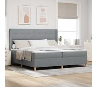LoogCape Lit à sommier tapissier avec matelas, gris clair, 200 x 200 cm, housse en tissu, tête de lit réglable en hauteur, cadre en bois stable, pieds dorés, meuble de chambre moderne, durable