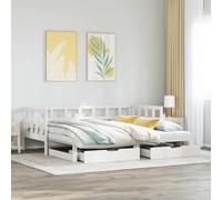 LoogCape Lit de jour extensible avec tiroirs en blanc 90 x 190 cm en pin massif, lit d'appoint, canapé-lit, lit de rangement, lit double, adapté aux enfants, peu encombrant, adapté aux invités