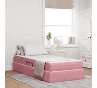 LoogCape Lit de rangement avec matelas - Rose - 90 x 200 cm - En velours - En métal - Pour chambre à coucher - Avec élévateur hydraulique et sommier à lattes stable