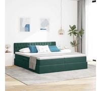 LoogCape Lit de rangement avec matelas vert foncé 90 x 200 cm, lit en métal avec sommier à lattes, lit rembourré avec tête de lit, lit de rangement avec tiroir, lit simple pour chambre à coucher et