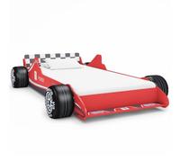 LoogCape Lit pour enfant en forme de voiture de course 90 x 200 cm rouge avec grille de protection et roulettes réglables en hauteur, convertible, stable, convient aux tout-petits à partir de 4 ans
