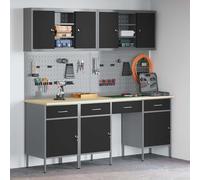 LoogCape Lot de 10 établis avec espace de rangement, noir, bois et acier, design industriel, pour atelier, garage, cave et chantier, solution de rangement robuste avec tiroirs et étagères