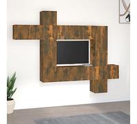LoogCape Lot de 10 meubles TV en bois de chêne fumé avec beaucoup d'espace de rangement, montage mural, meuble bas moderne, buffet et étagère pour salon, chambre à coucher, coin de jeu, peu encombrant