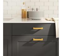 LoogCape Lot de 10 poignées de meuble dorées - 96 mm - En acier inoxydable - Pour cuisine, salle de bain, chambre à coucher, salon, commode, buffet, vitrine